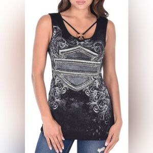 Harley-Davidson® Automatic Onyx Embellished O Ring Tank Top Size Large